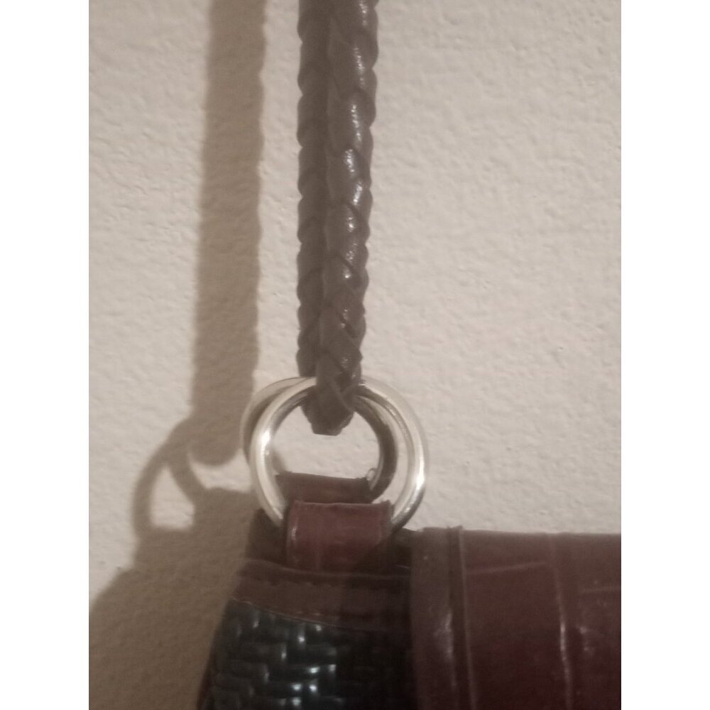 Vintage Brighton Black Brown Leather Woven Croc Medium M Crossbody Shouldbag - Picture 5 of 12